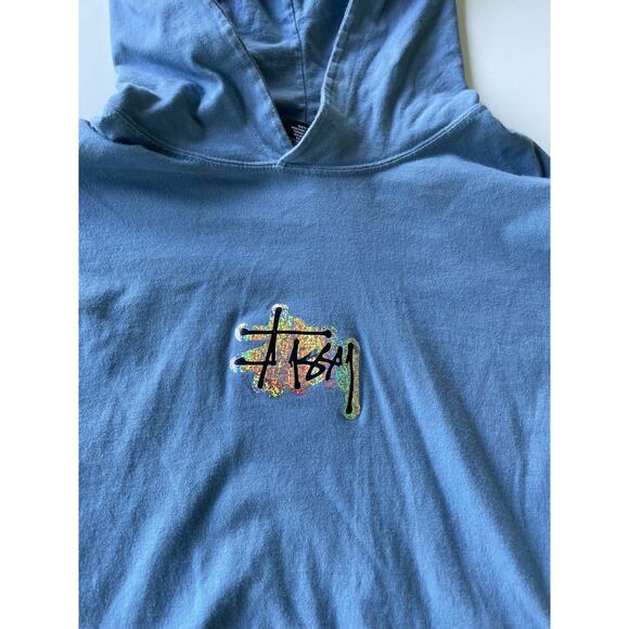 Stussy Holographic Logo Hoodie Light Blue Size Large - Picture 4 of 6